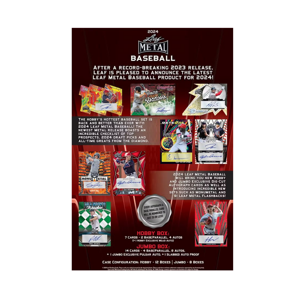 2024 Leaf Metal Baseball Hobby Jumbo Box (10 Autos) ELy Crews Skenes More! - MLB Hobby Box