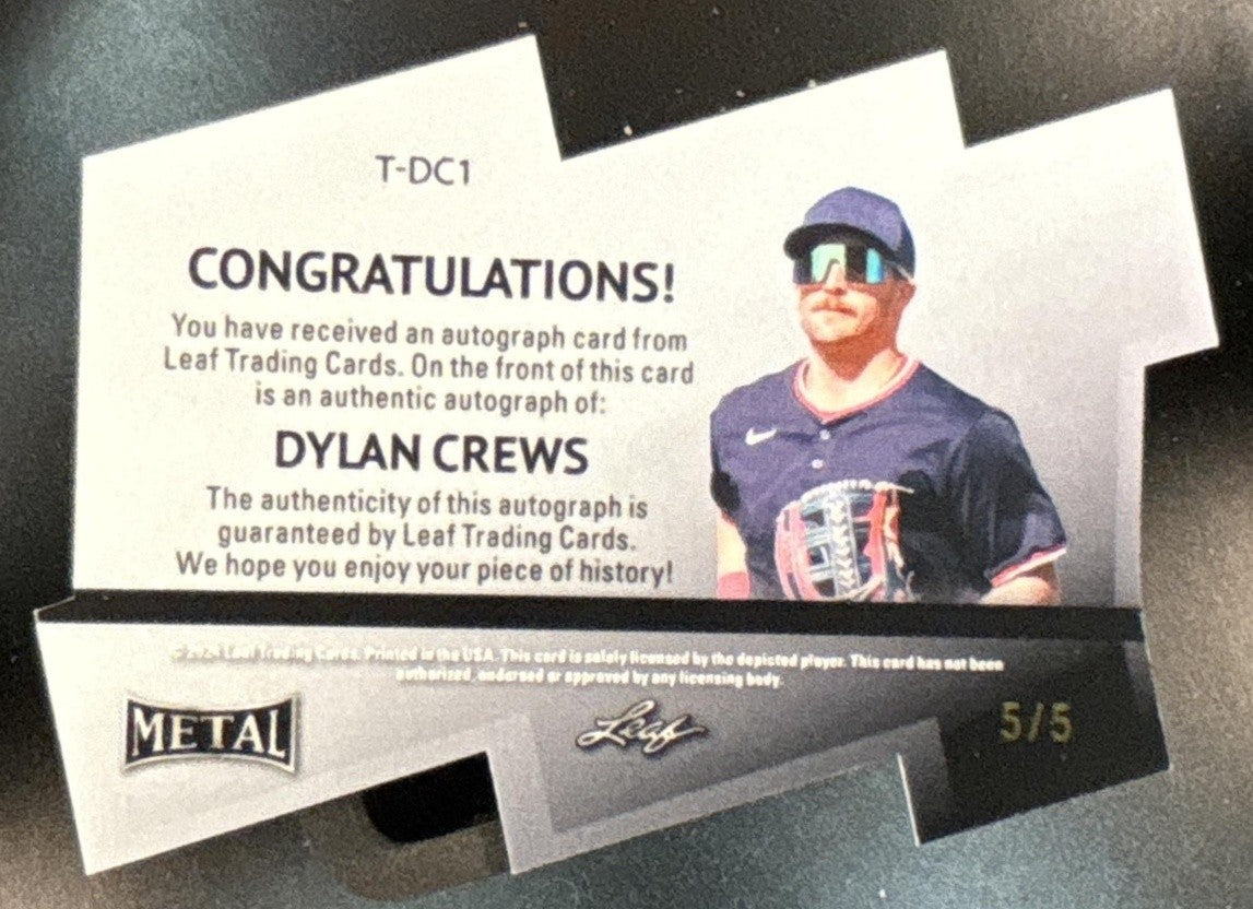 2024 Leaf Metal Dylan Crews Top 100 Auto /5 #T-DC1 Auto - Sports Cards