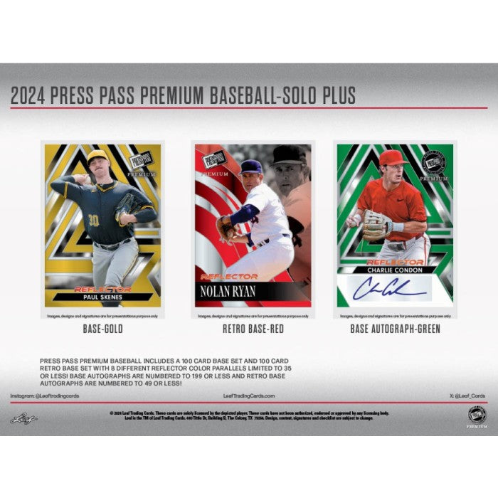 2024 Leaf Press Pass Premium Baseball Solo Plus (1 Auto / Pack) ELy Ichiro Pujols Skenes More! - MLB Hobby Box