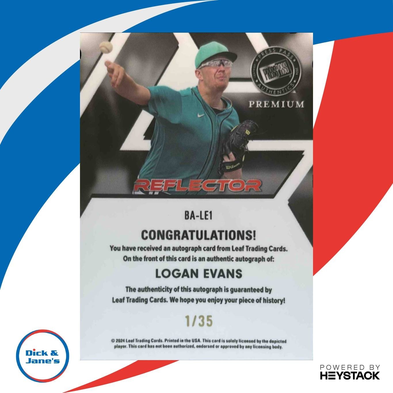 2024 Leaf Press Pass Premium Logan Evans Auto Reflector Prismatic Silver /35 - Sports Cards