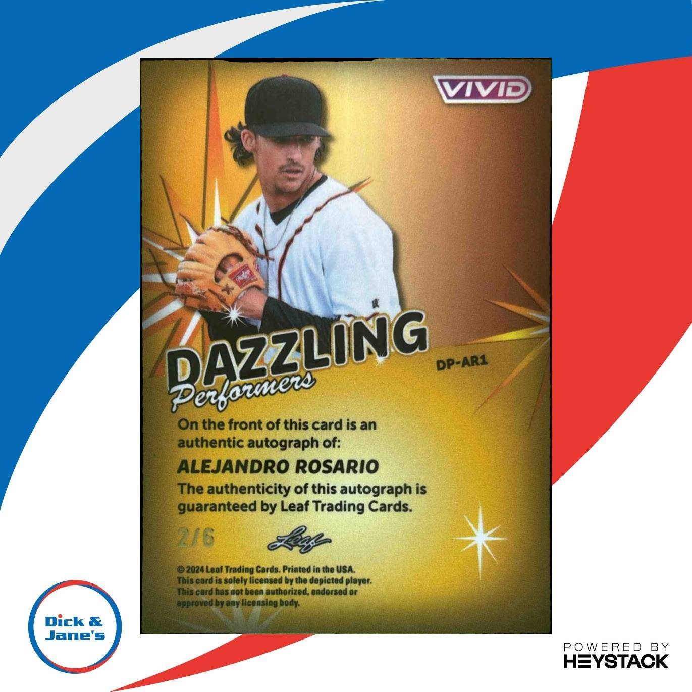 2024 Leaf Vivid Alejandro Rosario Dazzling Performers White /6 #DP-AR1 Auto - Sports Cards