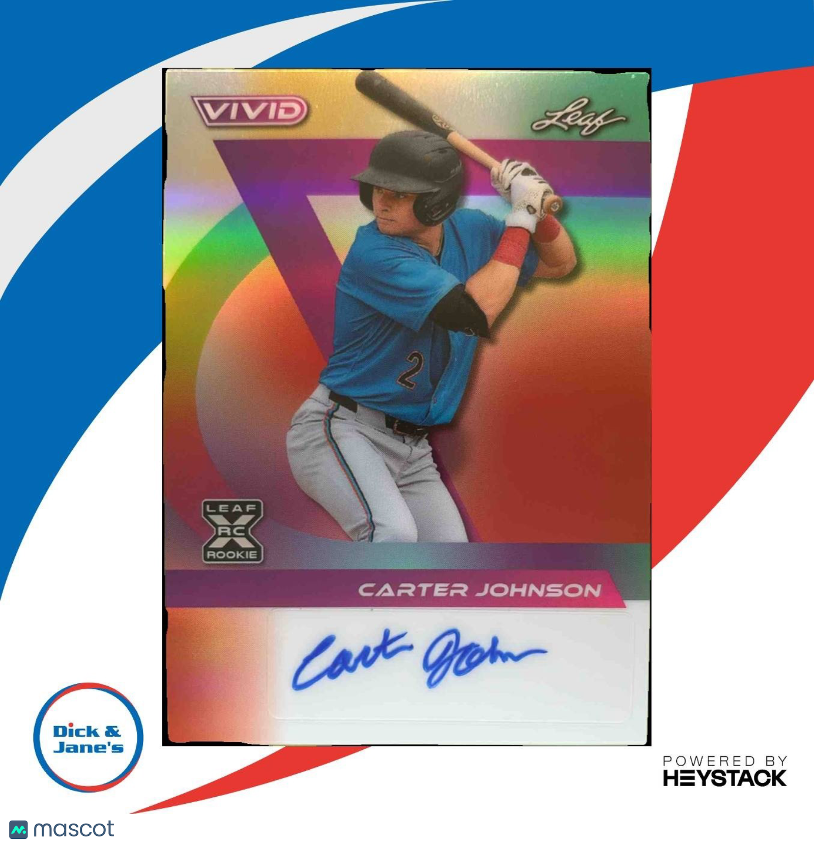 2024 Leaf Vivid Carter Johnson Auto Red 5/8 #BA-CJ1 XRC Miami Marlins - Sports Cards
