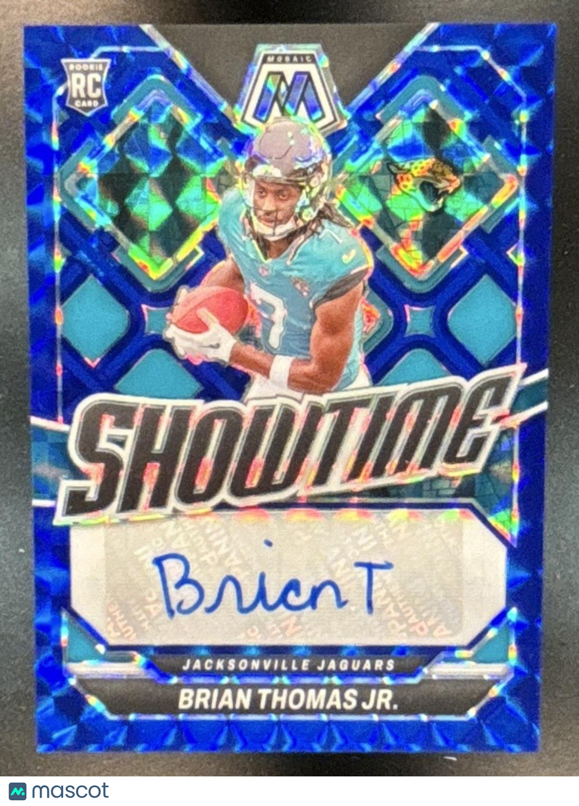 2024 Mosaic Brian Thomas Jr. Showtime Signatures Blue /99 RC Auto Jaguars - Sports Cards