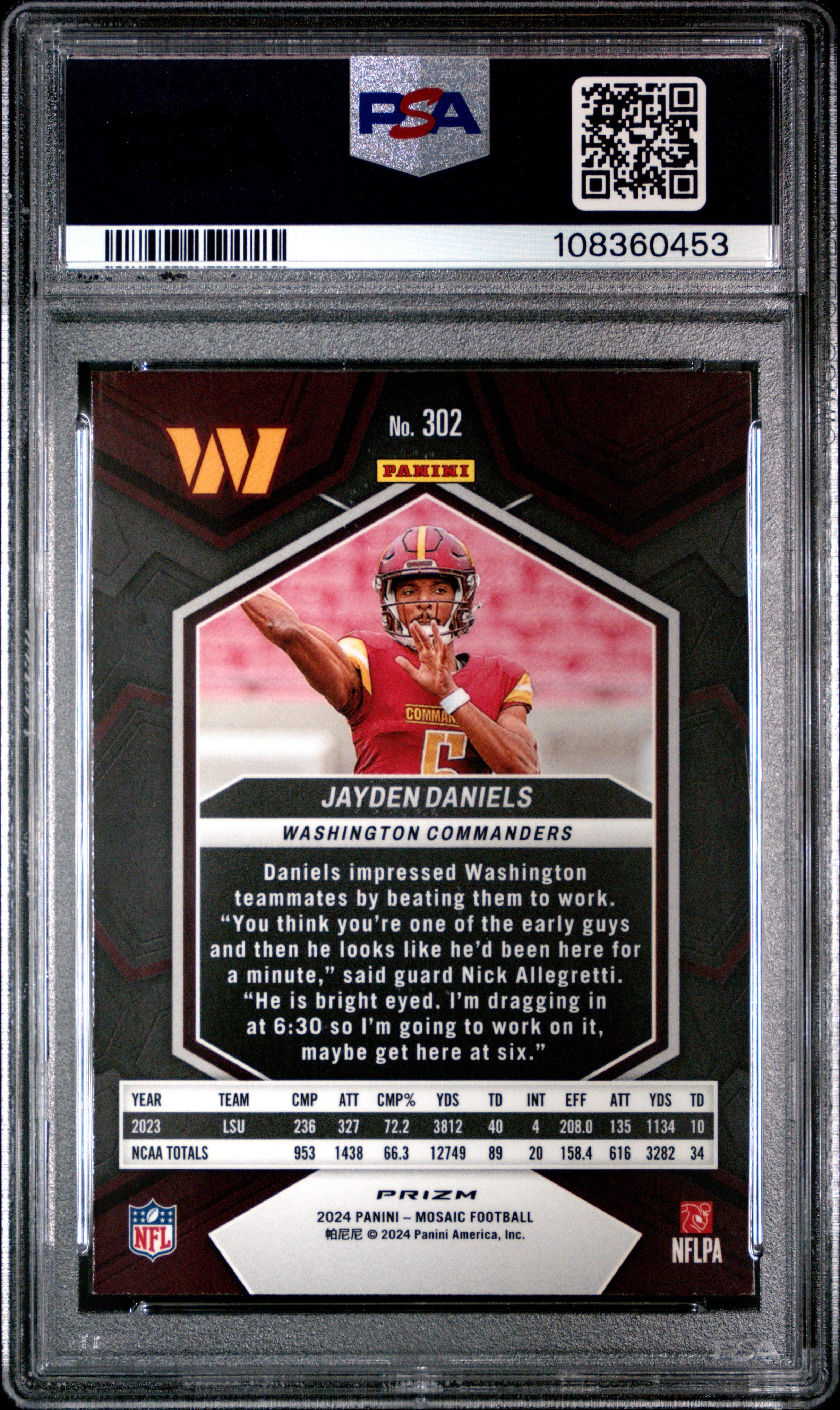 2024 Mosaic Jayden Daniels Camo Red Rookie #302 PSA 9 MINT Washington Commanders Graded Sports Cards