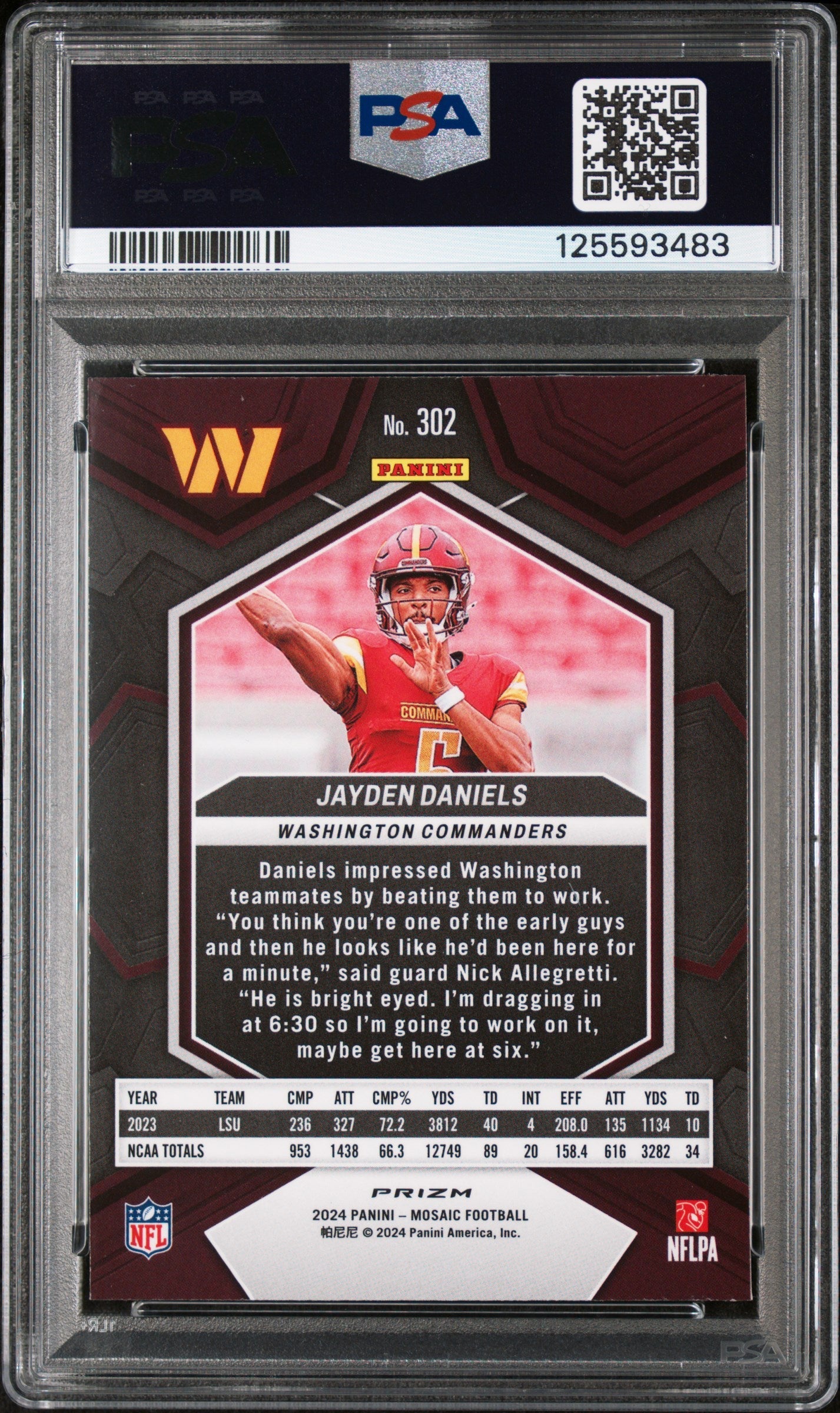 2024 Mosaic Jayden Daniels Reactive Blue Rookie #302 PSA 9 Washington Commanders - Graded Sports Cards