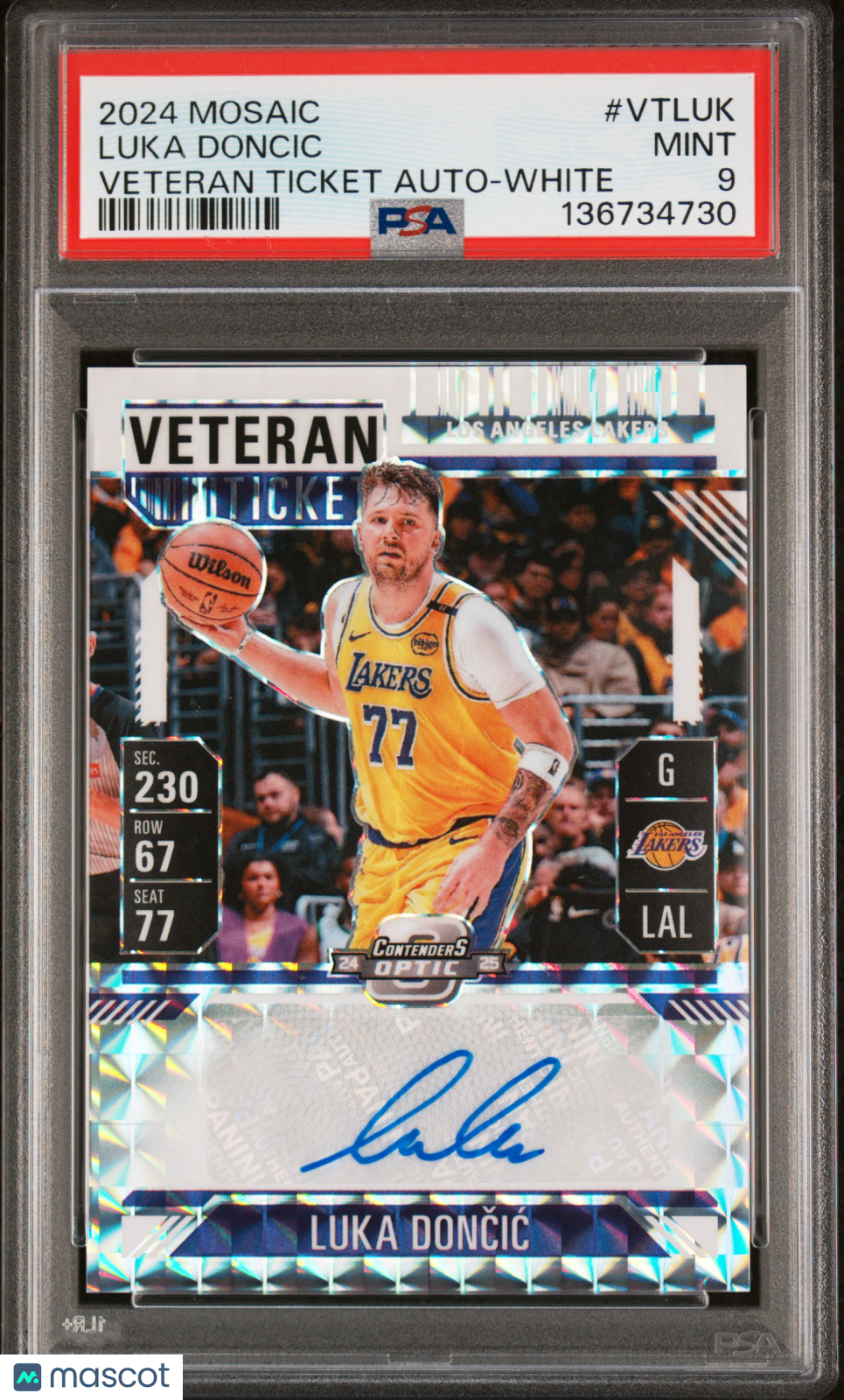 2024 Mosaic Veteran Ticket Autographs Luka Doncic White 25/25 PSA 9 Lakers Auto - Graded Sports Cards