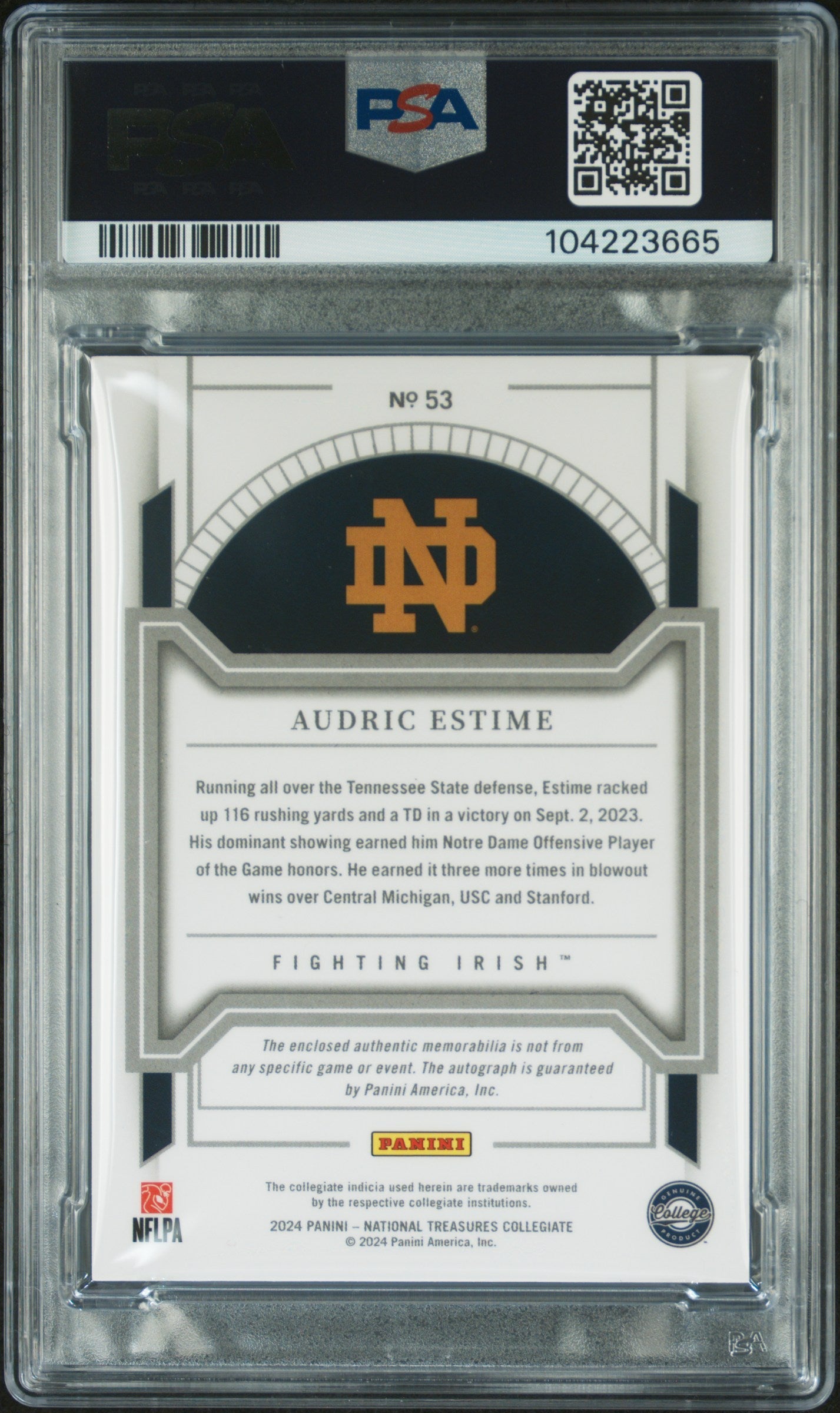 2024 National Treasures Audric Estime Signature Bowl Patch Logo 06/10 PSA 9 - Graded Sports Cards