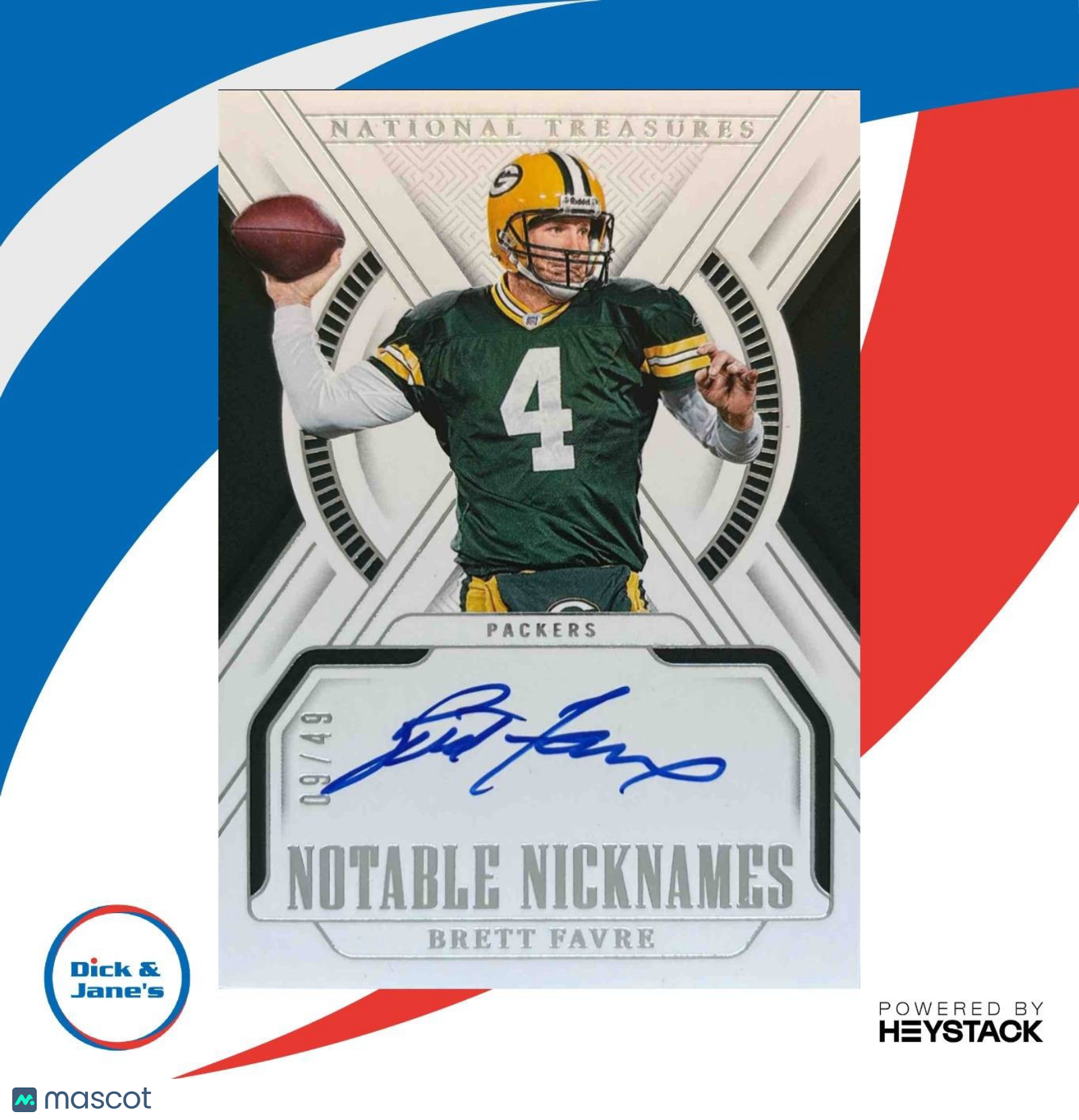 2024 National Treasures Brett Favre Notable Nicknames /49 Auto Green Bay Packers - Sports Cards