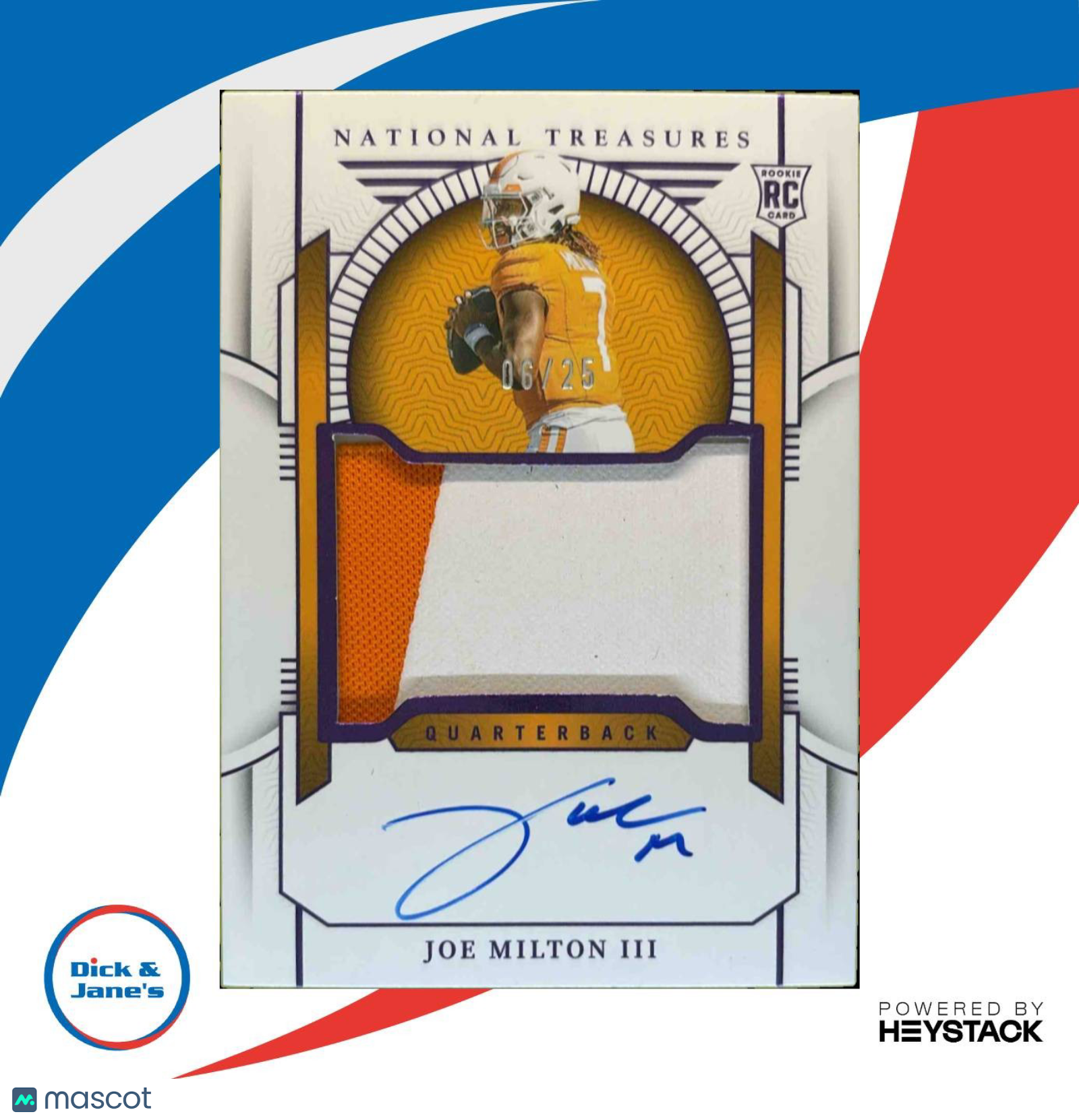 2024 National Treasures Collegiate Joe Milton Auto Patch Signatures Purple/25 RC Sports Cards
