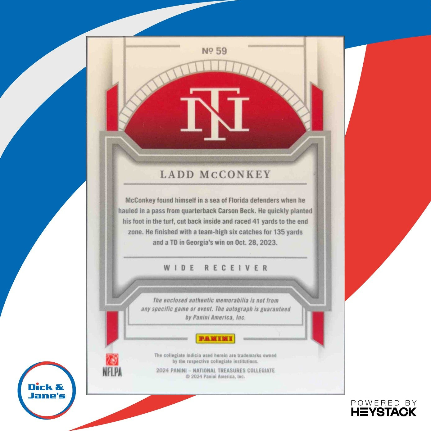 2024 National Treasures Collegiate MEM Signatures Ladd McConkey Blue /49 Auto - Sports Cards
