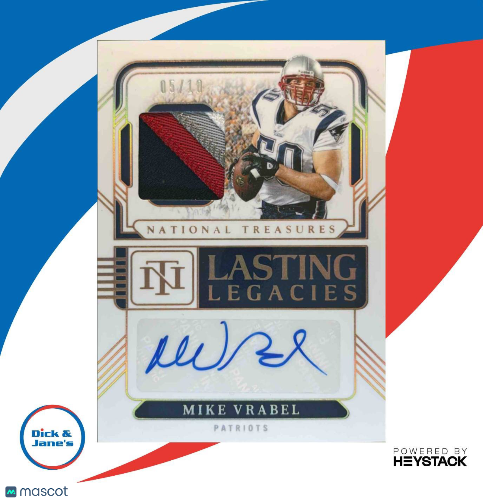 2024 National Treasures Mike Vrabel Lasting Legacies Auto Relic Holo Gold 5/10 - Sports Cards