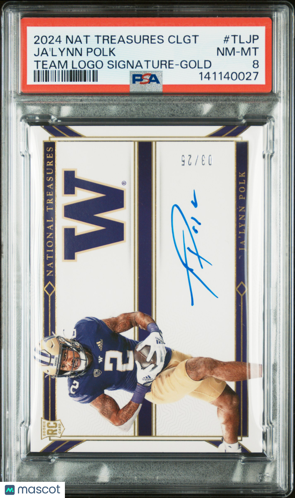 2024 National Treasures Team Logo Signatures Ja’lynn Polk Gold #TLJP PSA 8 /25 - Graded Sports Cards