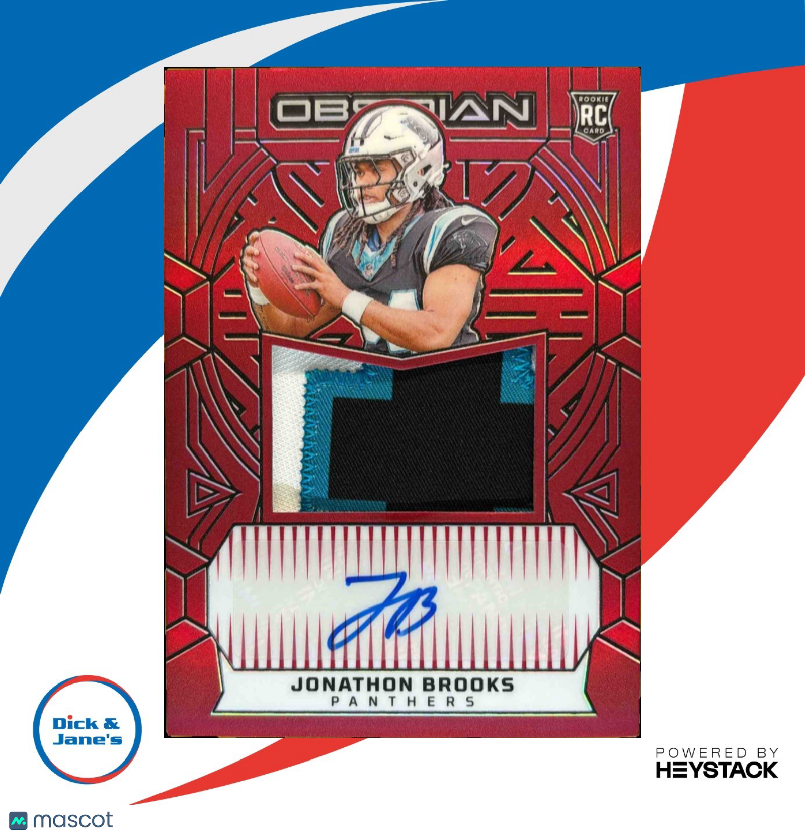 2024 Obsidian Jonathon Brooks Rookie Jumbo Jersey Auto Red 47/75 Panthers - Sports Cards