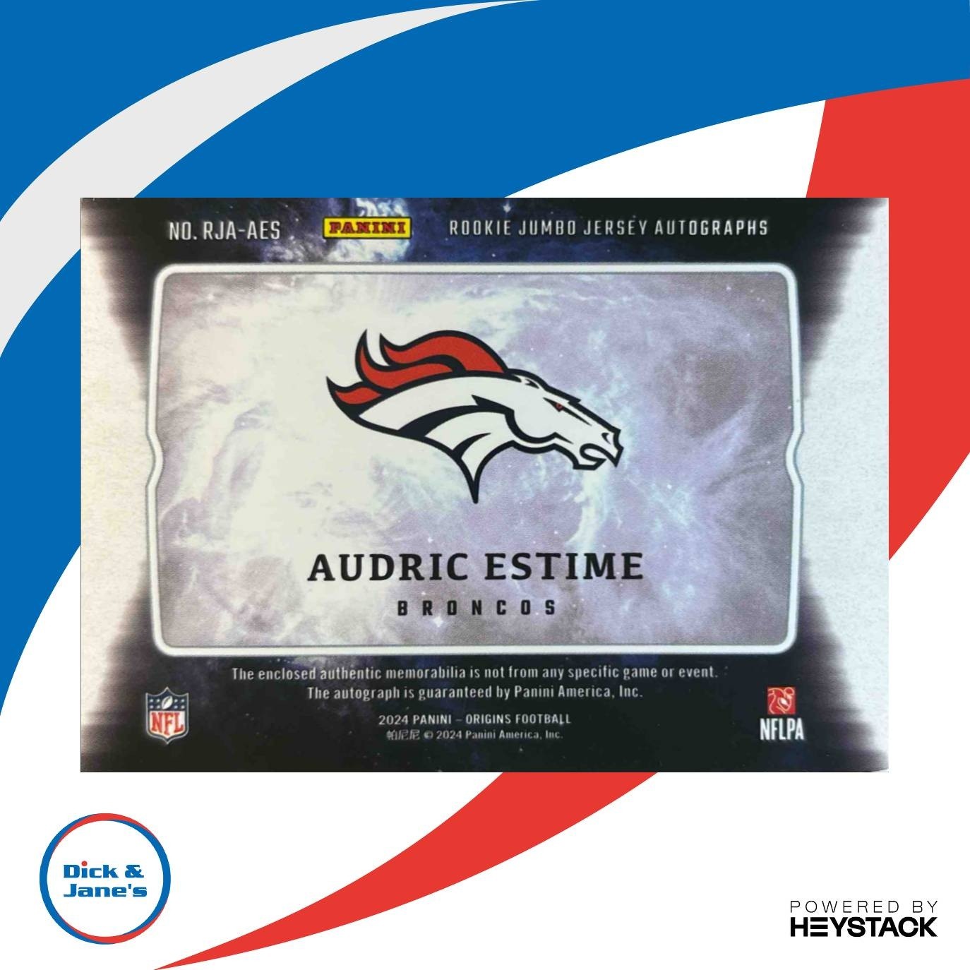 2024 Origins Audric Estime Rookie Jumbo Jersey Auto Orange Patch /75 Broncos - Sports Cards