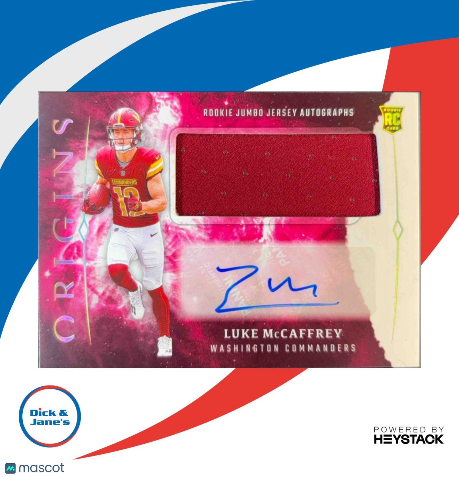 2024 Origins Luke McCaffrey Rookie Jumbo Jersey Auto Washington Commanders - Sports Cards