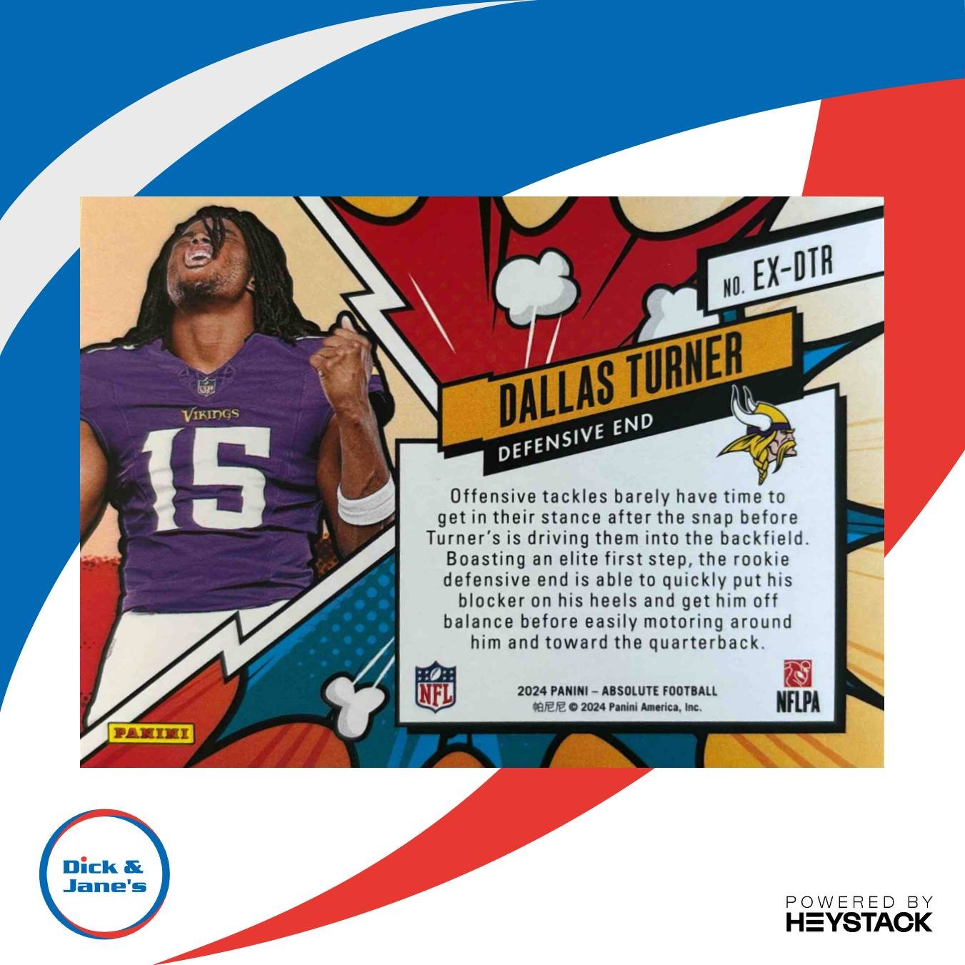 2024 Panini Absolute Dallas Turner Explosive #EX-DTR RC Minnesota Vikings - Sports Cards