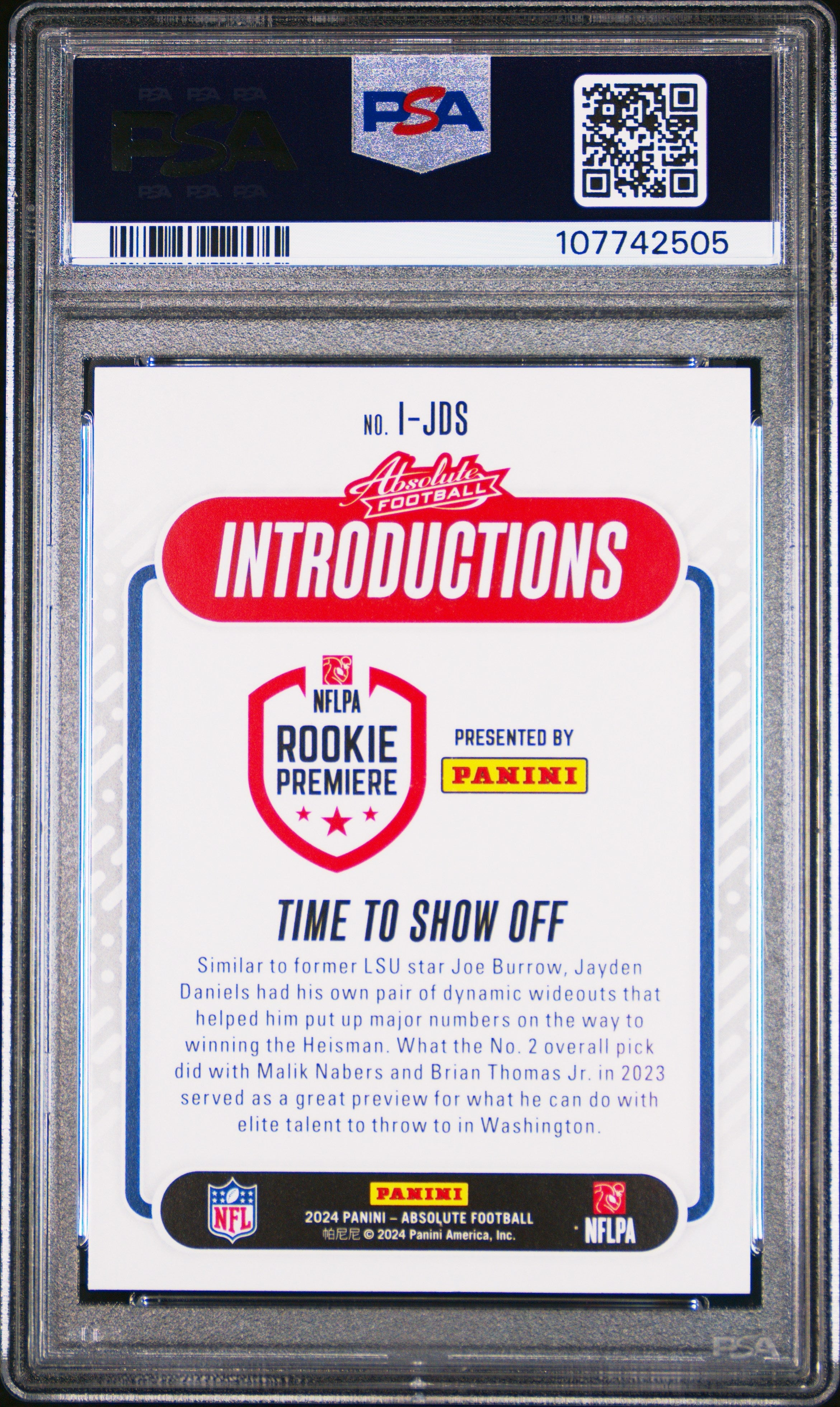 2024 Panini Absolute Introductions Jayden Daniels #IJDS PSA 10 Graded Sports Cards