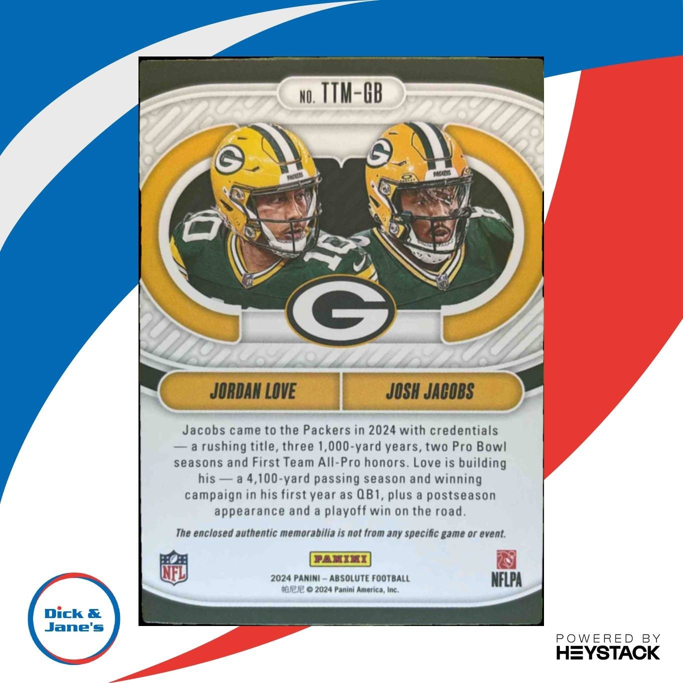 2024 Panini Absolute Jordan Love Josh Jacobs Team Tandem Patch /199 Packers - Sports Cards