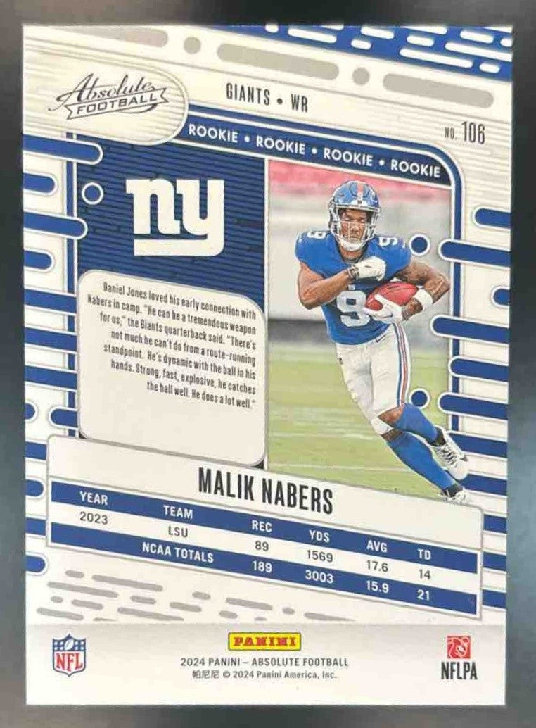 2024 Panini Absolute Malik Nabers Rookies Spectrum /350 #106 RC New York Giants - Sports Cards