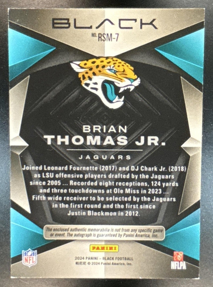 2024 Panini Black Brian Thomas Jr. Dual Patch Auto /99 MEM RC Jaguars - Sports Cards