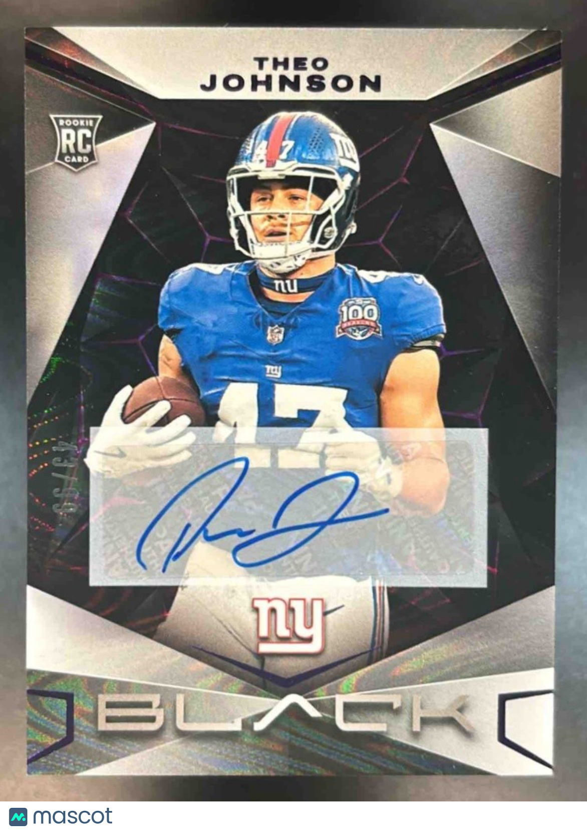 2024 Panini Black Theo Johnson Rookie Auto Royal /99 #190 RC New York Giants - Sports Cards