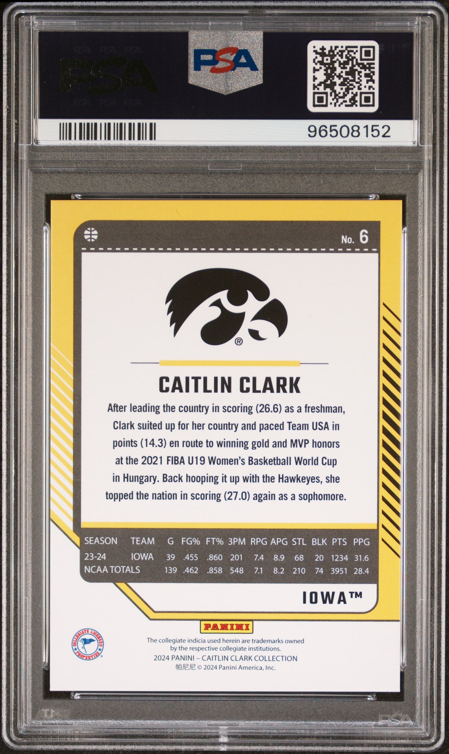 2024 Panini Caitlin Clark Collection Donruss Pink 04/50 #6 PSA 10 Indiana Fever - Graded Sports Cards
