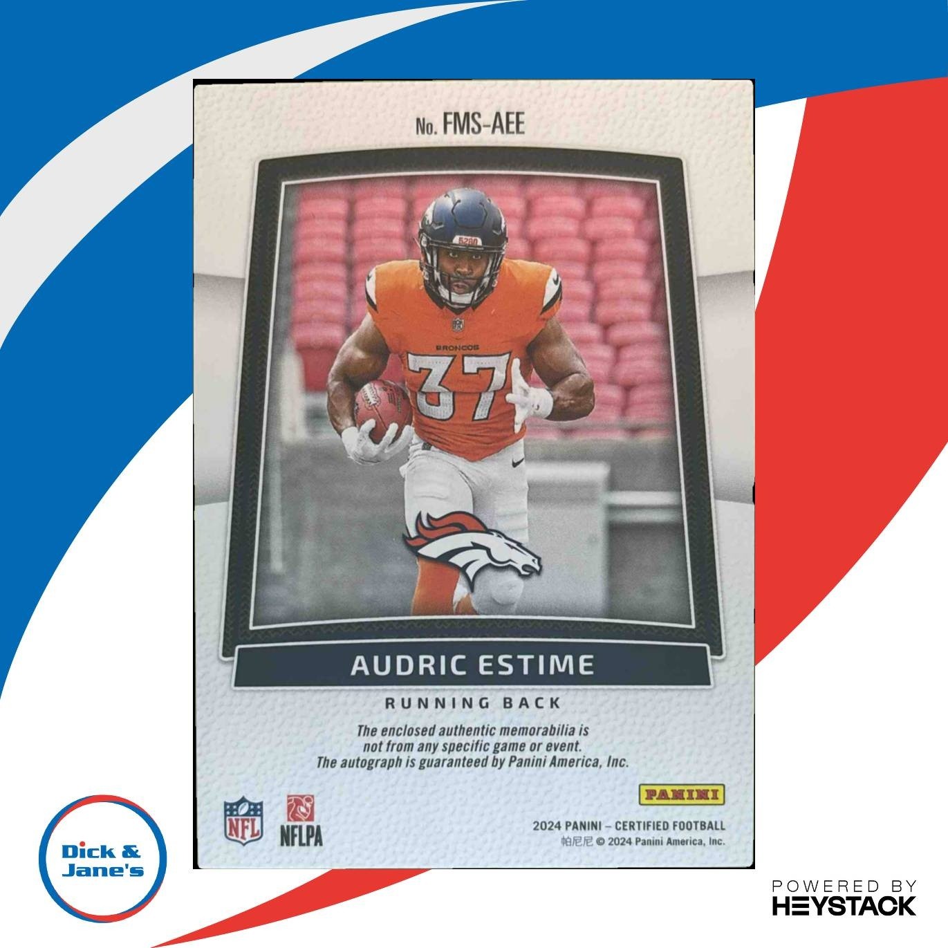2024 Panini Certified Audric Estime Freshman Fabric Auto /299 RC Denver Broncos - Sports Cards