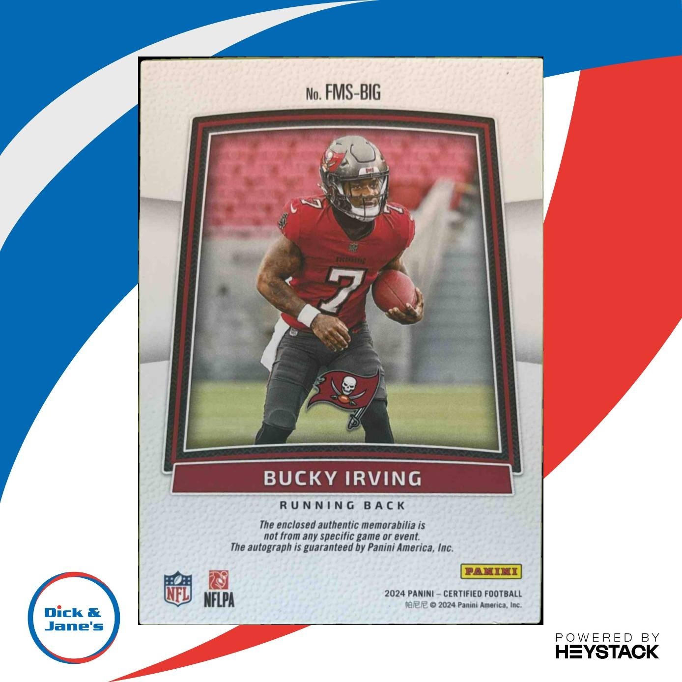 2024 Panini Certified Bucky Irving Freshman Fabric Patch Auto /399 RC Buccaneers - Sports Cards