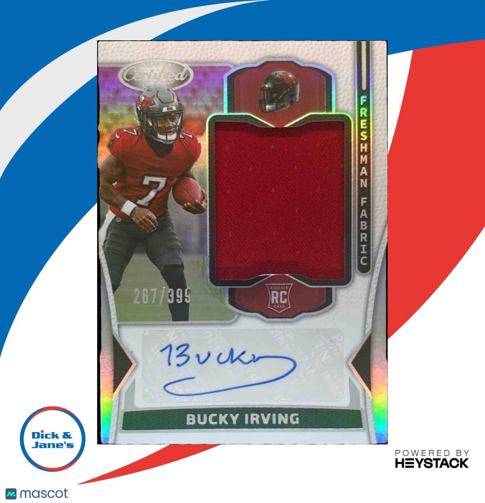 2024 Panini Certified Bucky Irving Freshman Fabric Patch Auto /399 RC Buccaneers - Sports Cards
