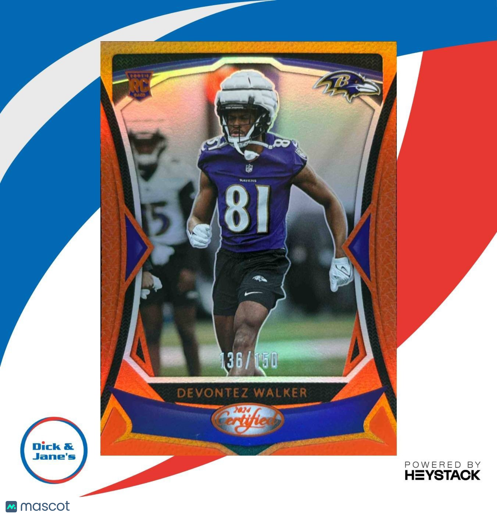 2024 Panini Certified Devontez Walker Rookies Orange Mirror /150 #187 RC Ravens - Sports Cards