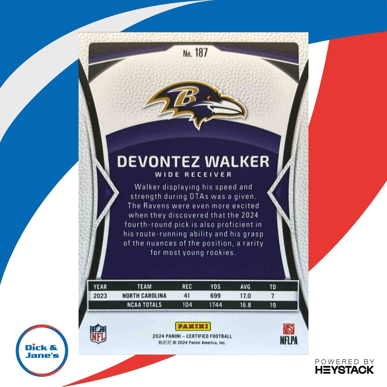 2024 Panini Certified Devontez Walker Rookies Orange Mirror /150 #187 RC Ravens - Sports Cards