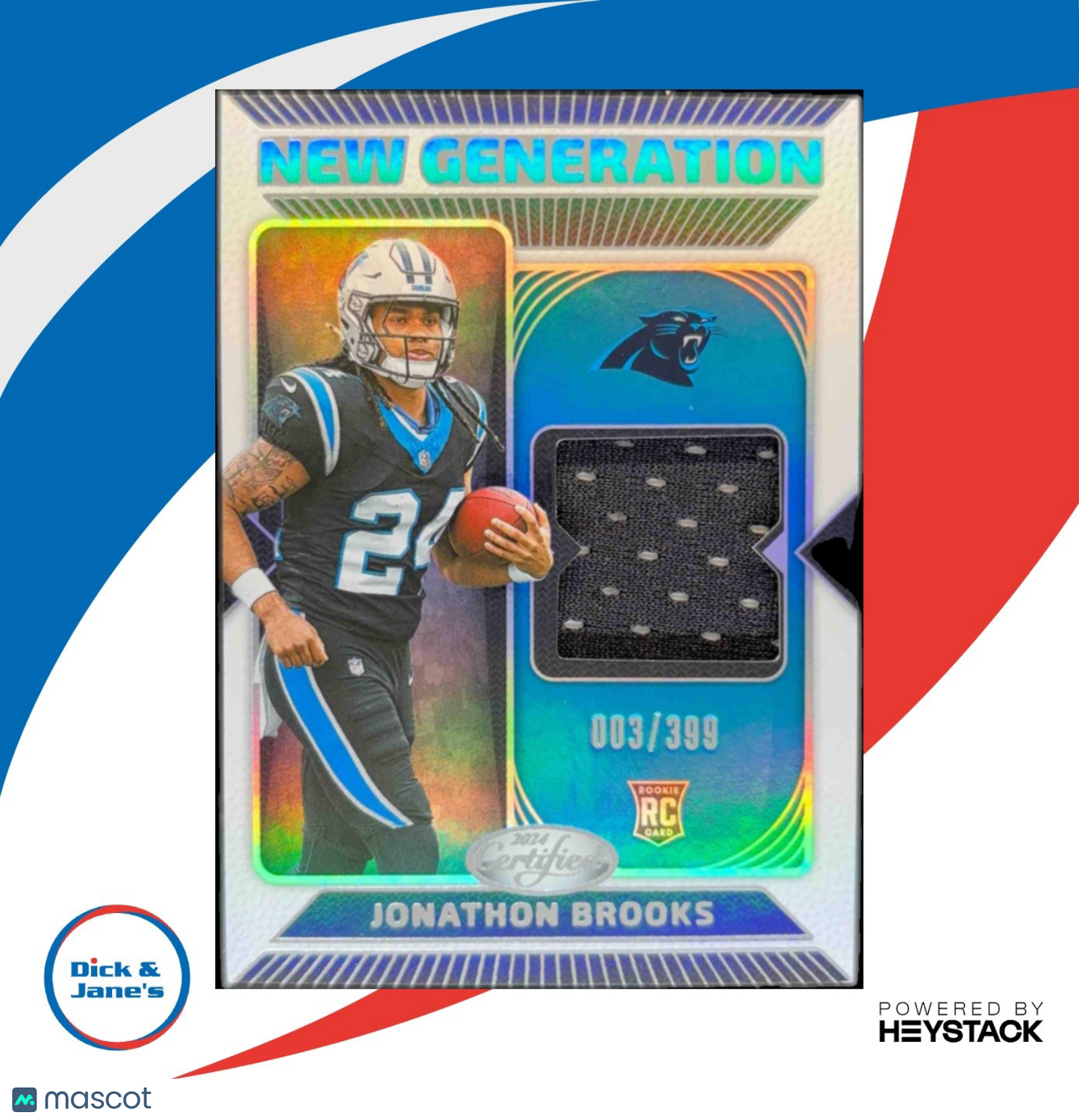 2024 Panini Certified Jonathon Brooks New Generation Jerseys Mirror 3/399 RC - Sports Cards