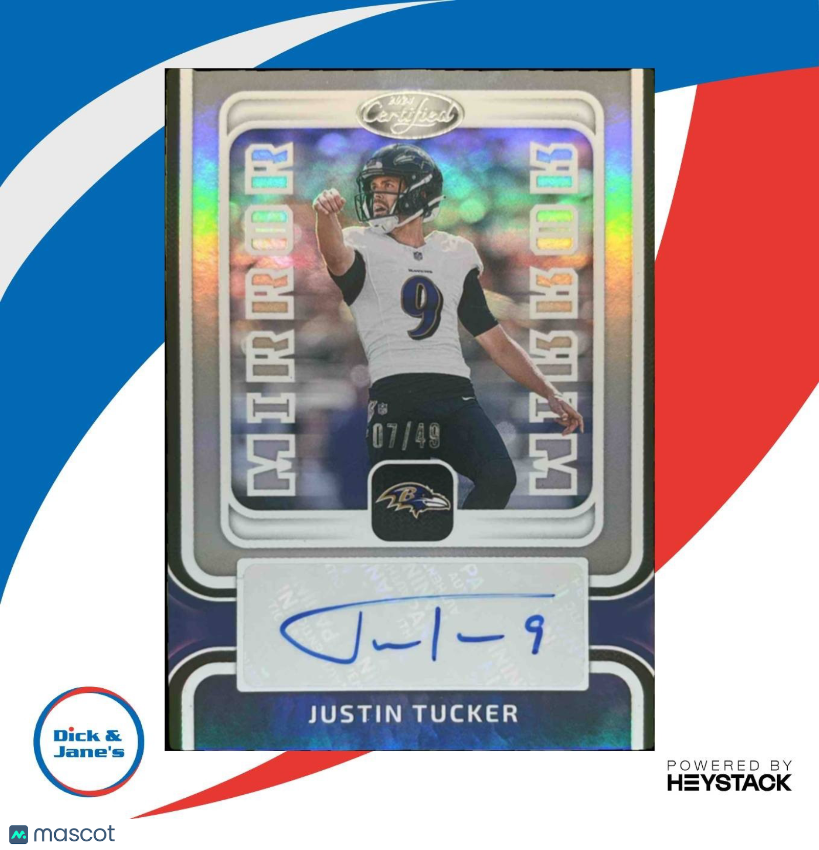 2024 Panini Certified Justin Tucker Mirror Signatures /49 Auto Baltimore Ravens - Sports Cards