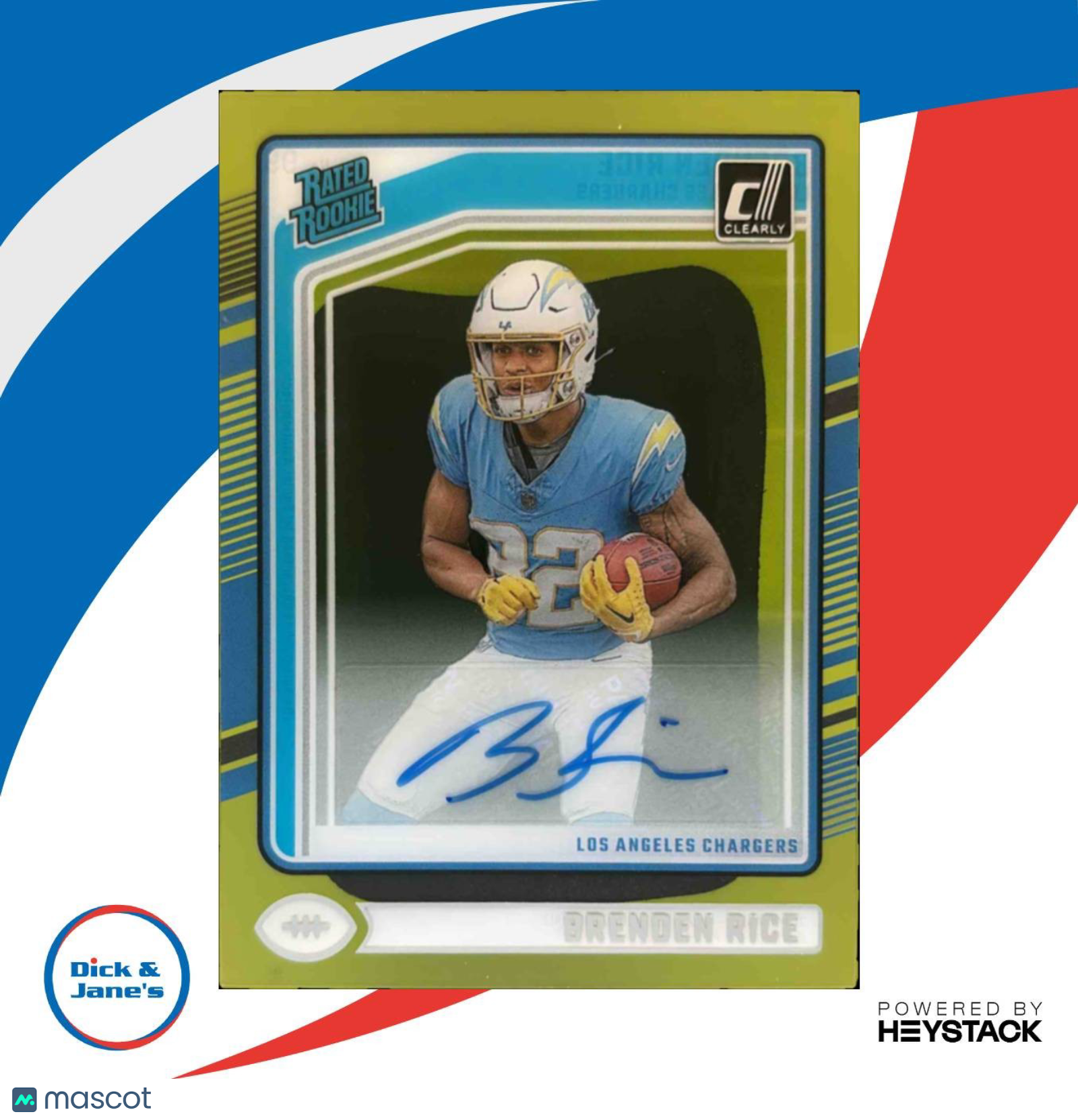 2024 Panini Clearly Donruss Brenden Rice Rated Rookie Auto #99 Chargers - Sports Cards