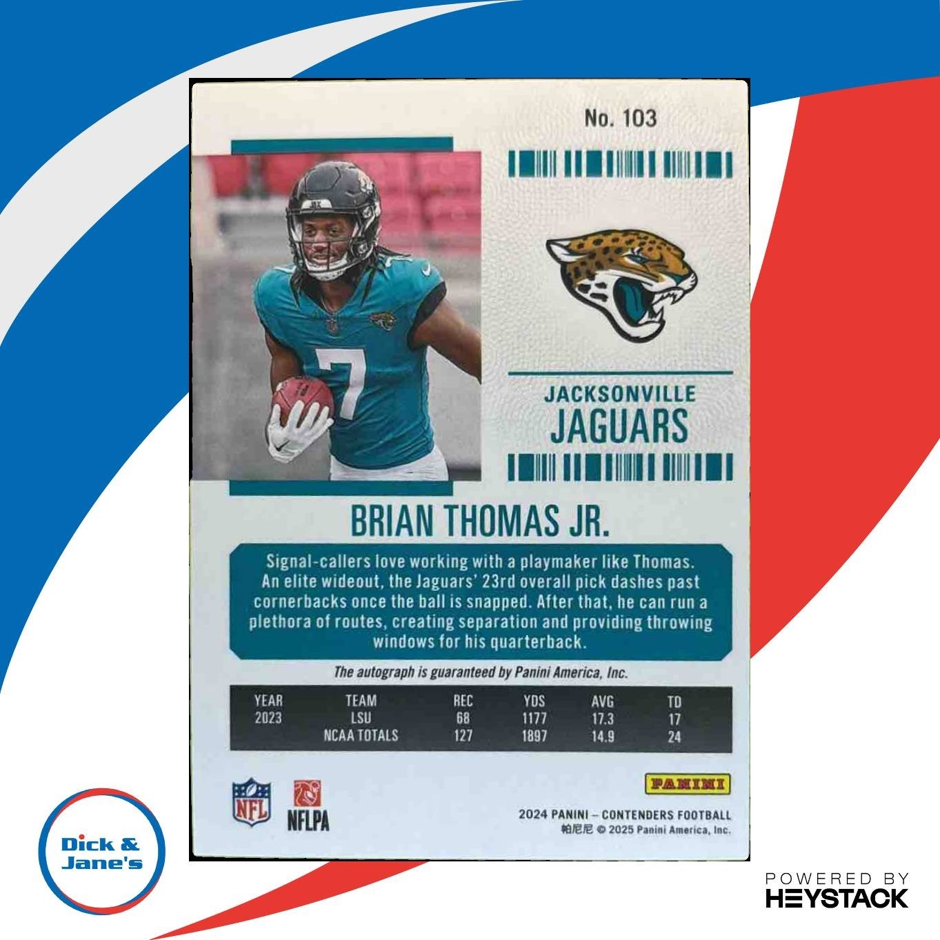 2024 Panini Contenders Brian Thomas Jr. Rookie Ticket RPS Auto /50 #103 Jaguars - Sports Cards