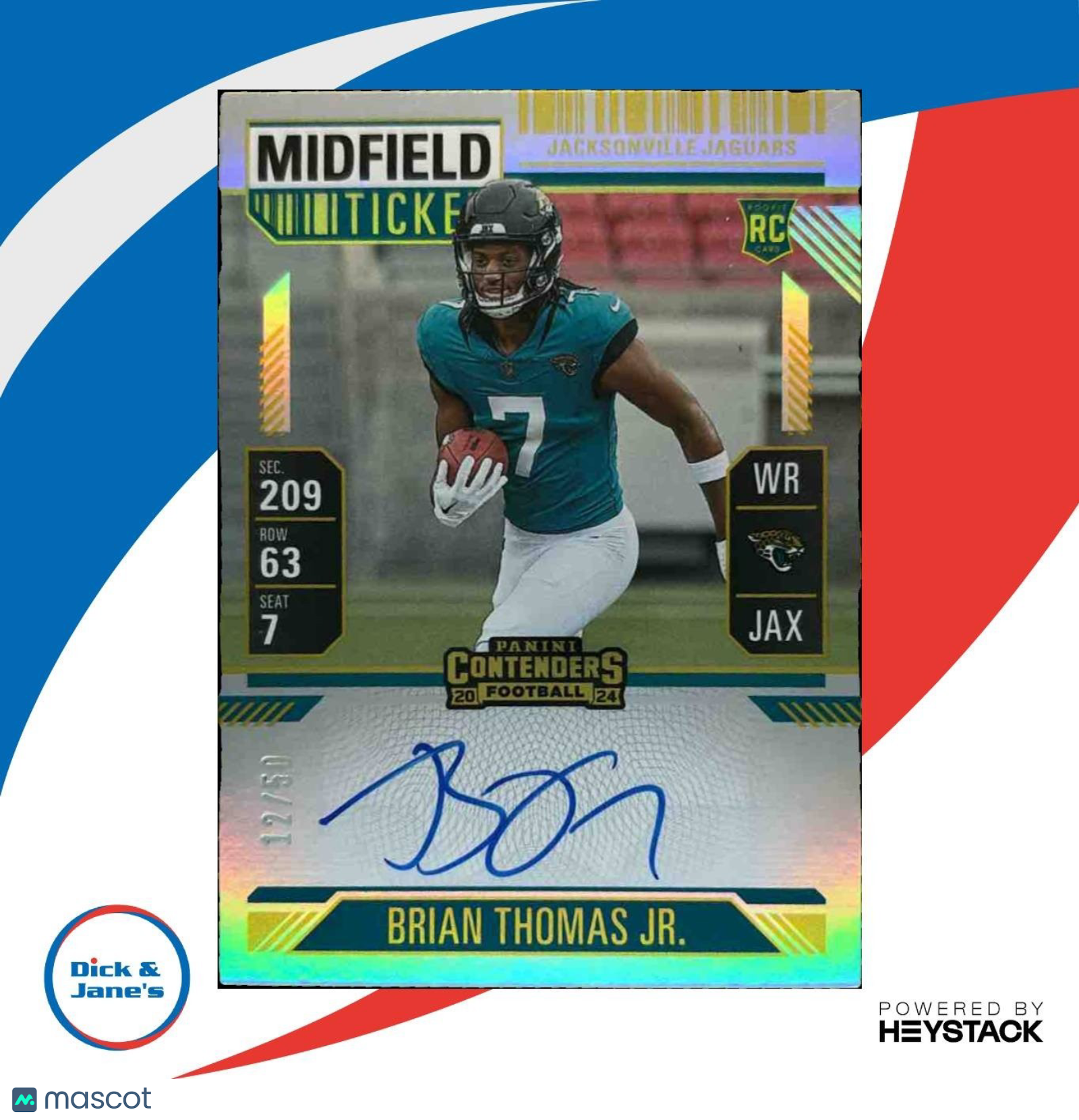 2024 Panini Contenders Brian Thomas Jr. Rookie Ticket RPS Auto /50 #103 Jaguars - Sports Cards