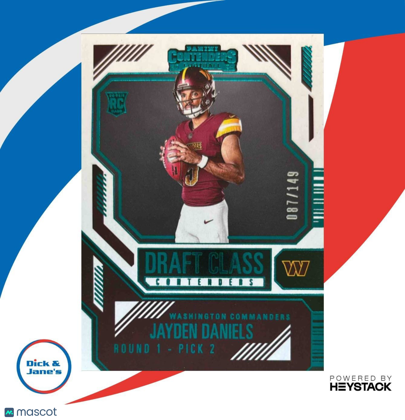 2024 Panini Contenders Jayden Daniels Draft Class Teal 87/149 #2 RC Commanders - Sports Cards