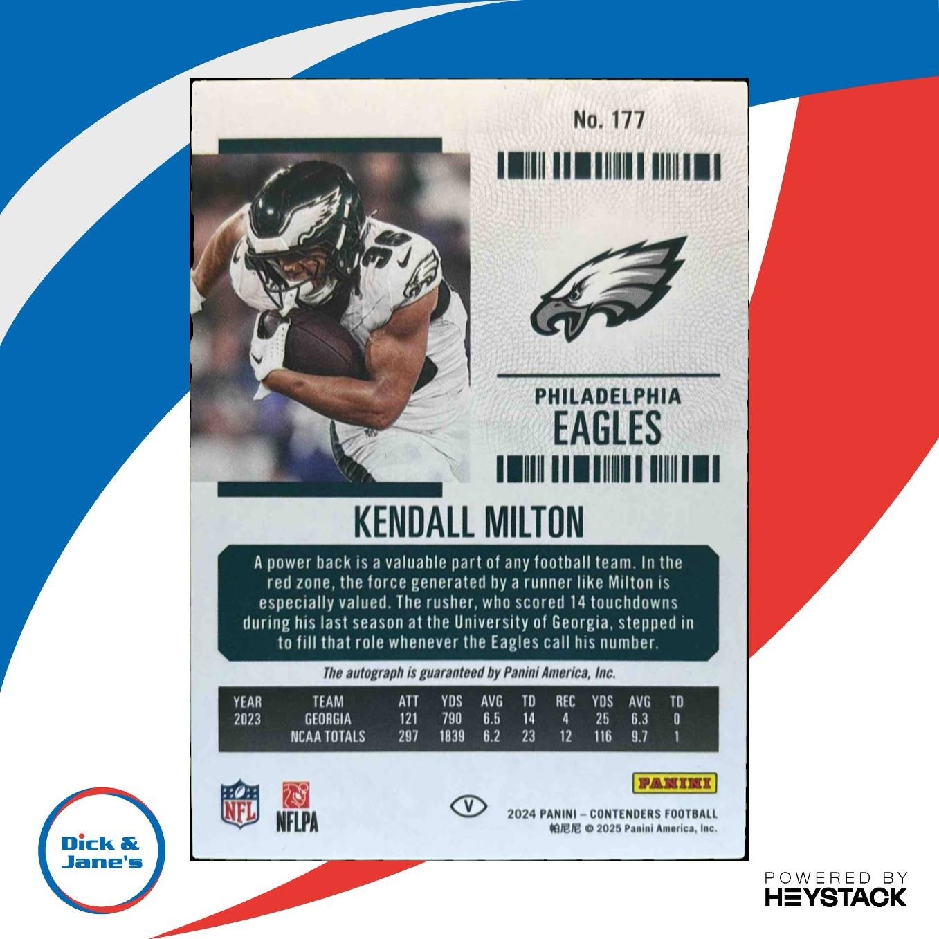2024 Panini Contenders Kendall Milton Rookie Ticket Auto /10 #177 RC Eagles - Sports Cards