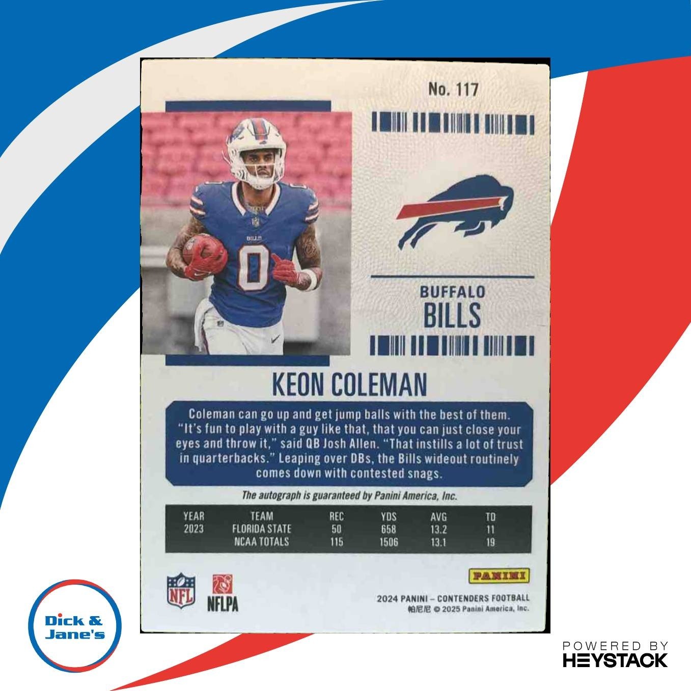 2024 Panini Contenders Keon Coleman Rookie Ticket Auto /149 #117 RC Bills - Sports Cards