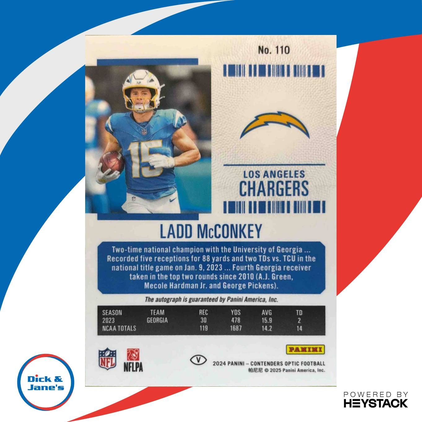 2024 Panini Contenders Optic Ladd McConkey Rookie Ticket RPS Auto #110b RC VAR - Sports Cards