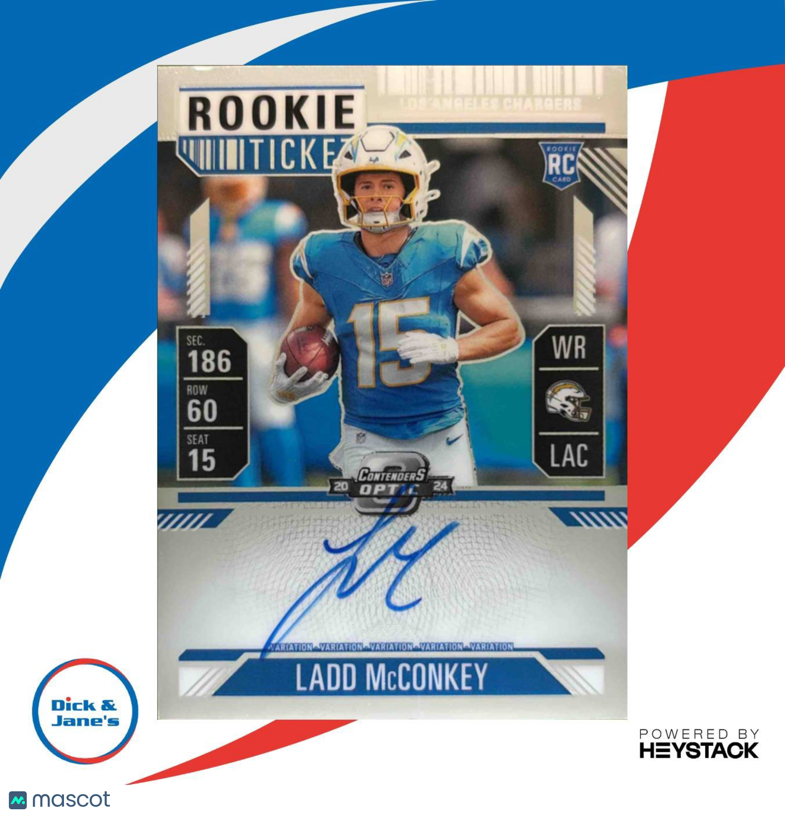 2024 Panini Contenders Optic Ladd McConkey Rookie Ticket RPS Auto #110b RC VAR - Sports Cards
