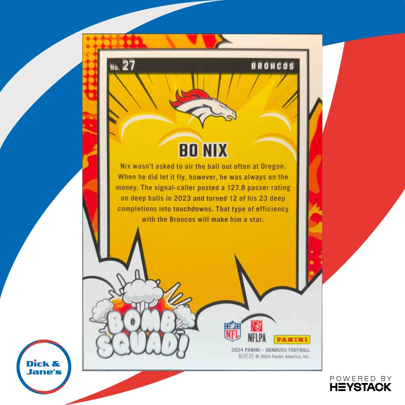 2024 Panini Donruss Bo Nix Bomb Squad #27 RC Denver Broncos - Sports Cards