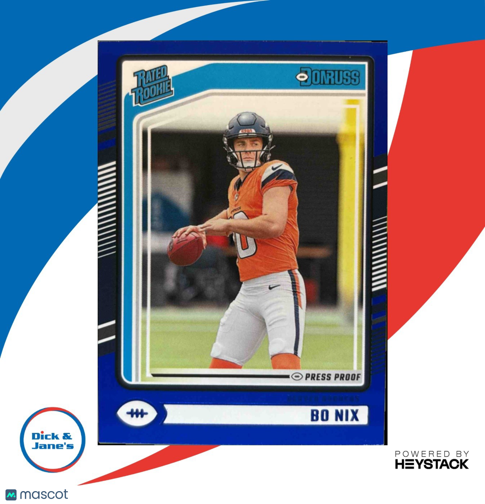 2024 Panini Donruss Bo Nix Press Proof Blue #369 Rated Rookie Denver Broncos - Sports Cards