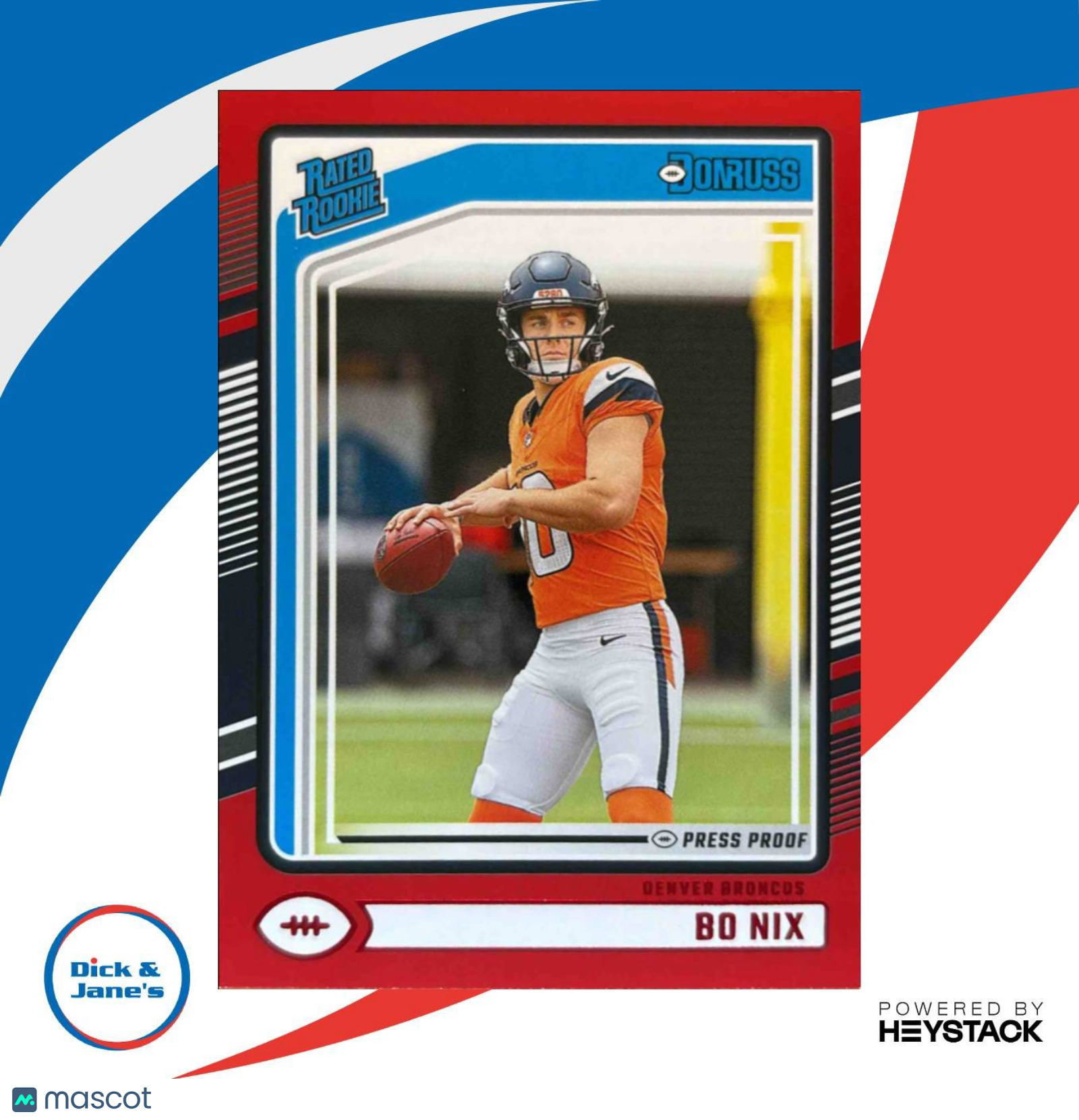 2024 Panini Donruss Bo Nix Press Proof Red #369 Rated Rookie Denver Broncos - Sports Cards