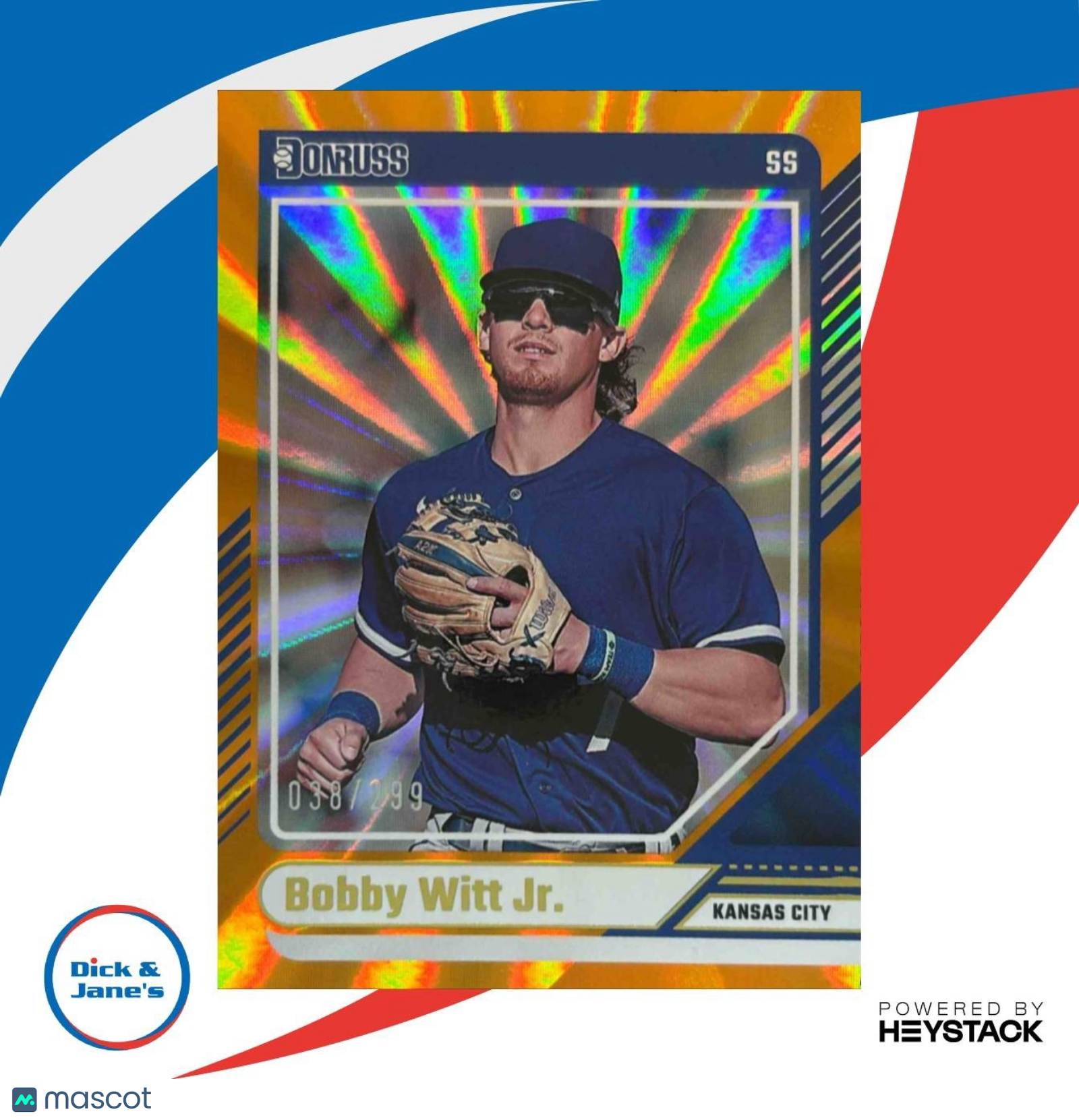 2024 Panini Donruss Bobby Witt Jr. Orange Laser 38/299 #1 Kansas City Royals - Sports Cards