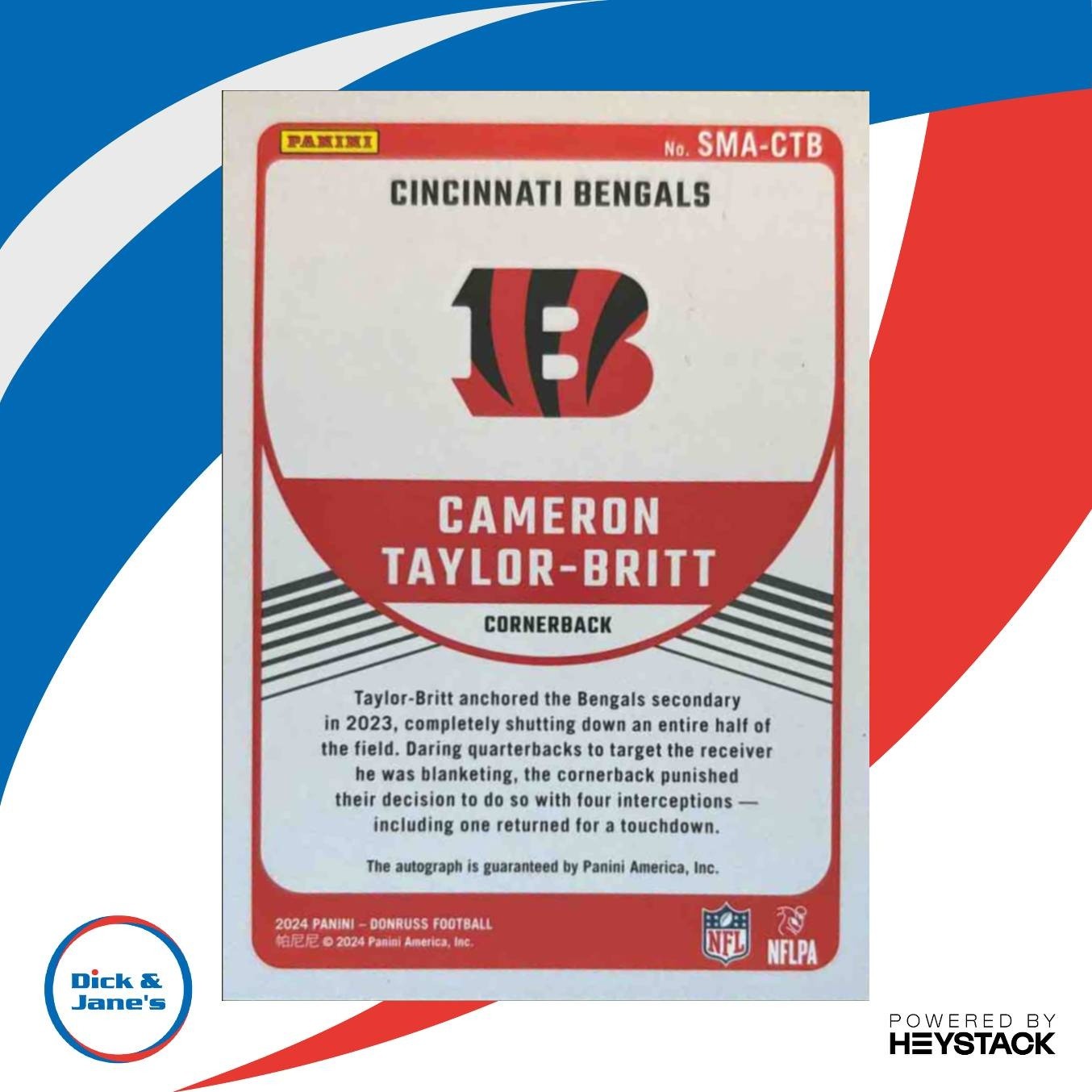 2024 Panini Donruss Cameron Taylor-Britt Signature Marks #SMA-CTB Auto Bengals - Sports Cards