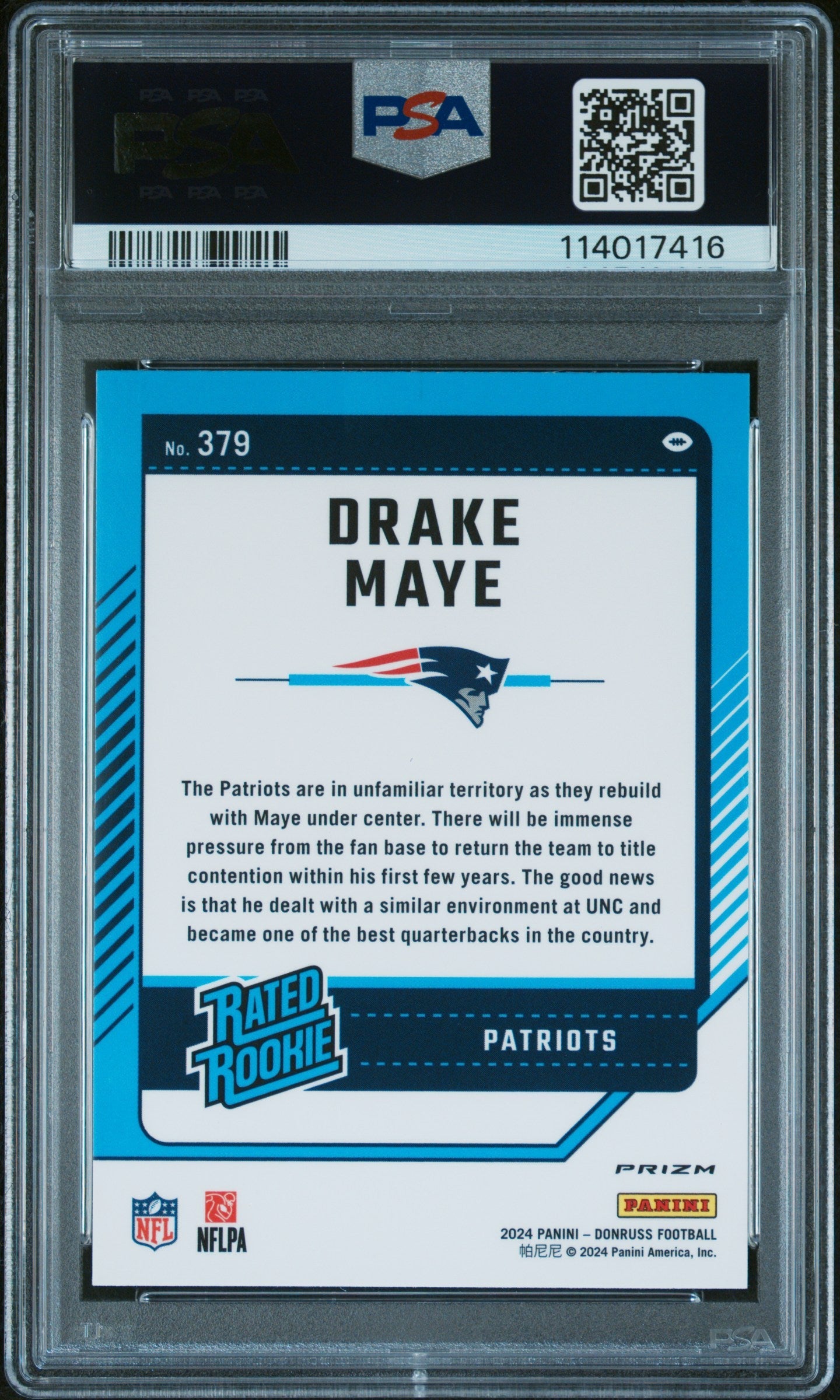 2024 Panini Donruss Drake Maye Optic Preview Pink Rookie #379 PSA 10 GEM MINT - Graded Sports Cards