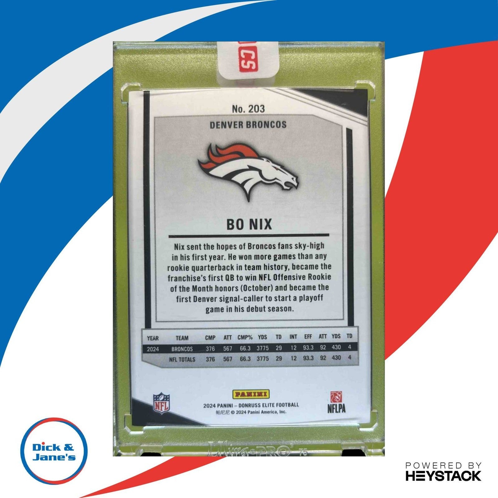 2024 Panini Donruss Elite Bo Nix 369/999 #203 RC Denver Broncos - Sports Cards