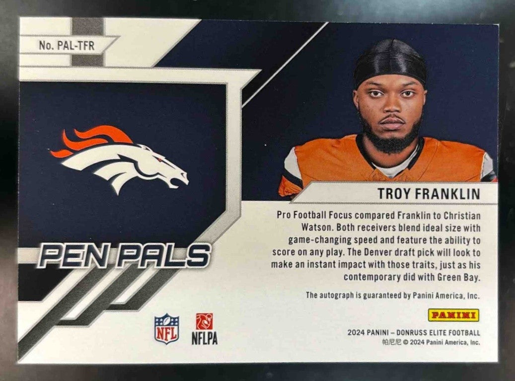2024 Panini Donruss Elite Troy Franklin Pen Pals #PAL-TFR Auto RC Denver Broncos - Sports Cards