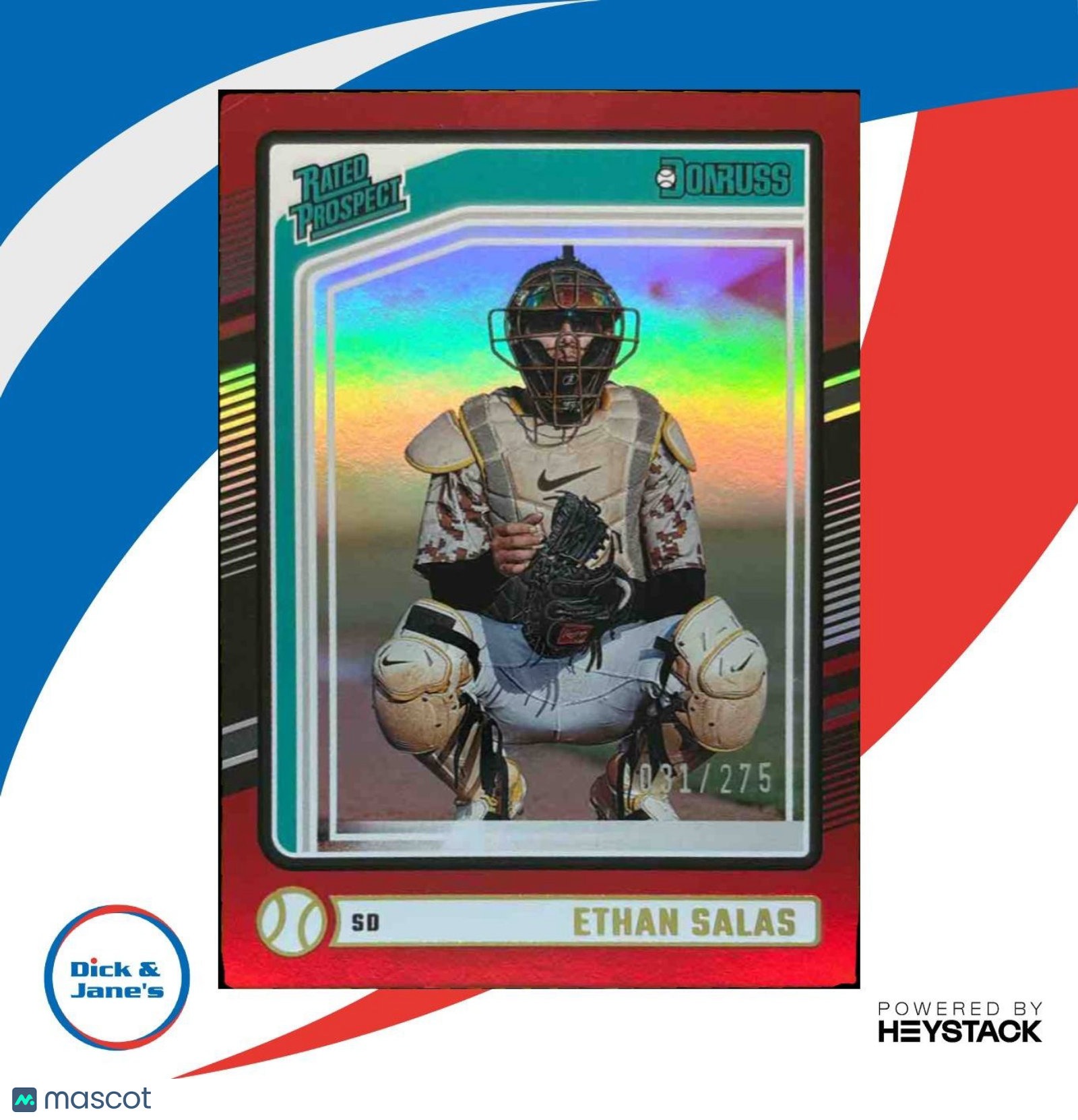 2024 Panini Donruss Ethan Salas Red 31/275 #124 Rated Prospect San Diego Padres - Sports Cards